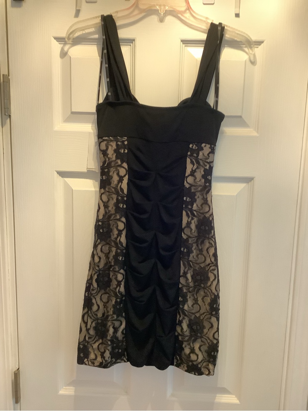 Love Black Lace-Panel Ruched Mini Dress